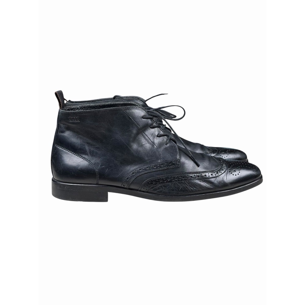 HUGO BOSS Men's Black Leather Lace Up Dress Chukka Ankle Boots Size US 10